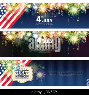 Vereinigten Staaten Unabhängigkeitstag Urlaub 4 Juli horizontale Banner gesetzt Stock Vektor