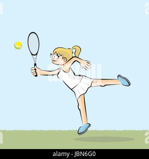 Mädchen mit dem Tennisspielen. Konzeptionelle Darstellung über weibliche tennis Stock Vektor