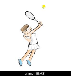 Mädchen spielen Tennis, isoliert auf weiss. Konzeptionelle Darstellung über weibliche tennis Stock Vektor