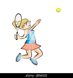 Mädchen spielen Tennis, isoliert auf weiss. Konzeptionelle Darstellung über weibliche tennis Stock Vektor