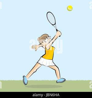 Mädchen mit dem Tennisspielen. Konzeptionelle Darstellung über weibliche tennis Stock Vektor
