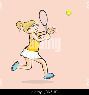Mädchen mit dem Tennisspielen. Konzeptionelle Darstellung über weibliche tennis Stock Vektor
