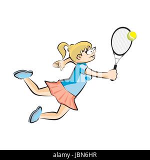 Mädchen spielen Tennis, isoliert auf weiss. Konzeptionelle Darstellung über weibliche tennis Stock Vektor