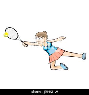 Mädchen spielen Tennis, isoliert auf weiss. Konzeptionelle Darstellung über weibliche tennis Stock Vektor
