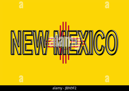 Abbildung der Flagge des Staates New Mexico in den USA mit dem Staat auf die Fahne geschrieben. Stockfoto
