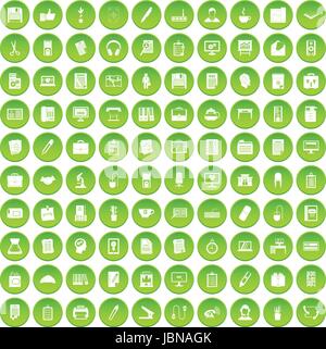 100 Office-Symbole festlegen grünen Kreis isoliert auf weißem Hintergrund-Vektor-illustration Stock Vektor