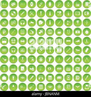 100 portable Icons set grünen Kreis isoliert auf weißem Hintergrund-Vektor-illustration Stock Vektor