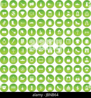 100 Stylist Icons set grünen Kreis isoliert auf weißem Hintergrund-Vektor-illustration Stock Vektor