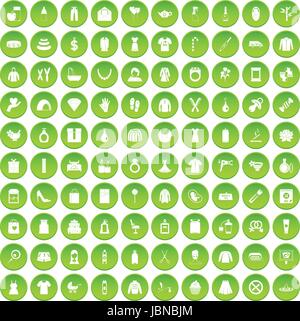 100 Funktechnologie Icons set grünen Kreis isoliert auf weißem Hintergrund-Vektor-illustration Stock Vektor