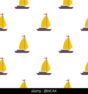 Boot mit Gelbes Segel Muster nahtlose Hintergrund in flachen Stil wiederholen Vektor-illustration Stock Vektor