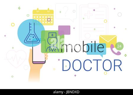 Mobilen Arzt und Medizin Forschungsergebnisse auf Smartphone-Konzept-illustration Stock Vektor