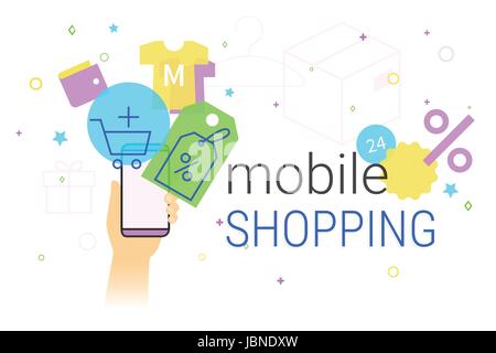 Mobile shopping auf Smartphone-Konzept-illustration Stock Vektor