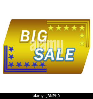 Schaltfläche "Gold big Verkauf" - abstrakte Form mit Sternen auf weißem Hintergrund Stockfoto