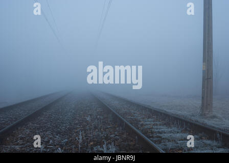 Gleise im Nebel Stockfoto