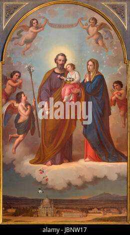 TURIN, Italien - 15. März 2017: Das Gemälde der Heiligen Familie in der Kirche Basilika Maria Ausiliatrice von Tommaso Lorenzone (1824-1902). Stockfoto