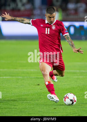 Belgrad, Serbien - 11. Juni 2017: Aleksandar Kolarov von Serbien während der 2018 FIFA World Cup Qualifier Partie zwischen Serbien und Wales zu Mitic Rajko Stockfoto