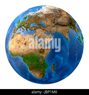 Planetenerde. Hoch detaillierte Satelliten-Ansicht der Erde und seiner Landschaftsformen, isoliert auf weißem Hintergrund. Elemente dieses Bildes vom NASA - 3D Stockfoto