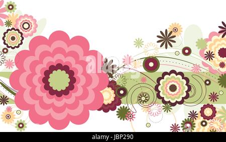 Floral Breeze-Floral abstrakte Muster mit floralen und Kreisformen und geschwungenen Linien auf weißem Hintergrund Stock Vektor