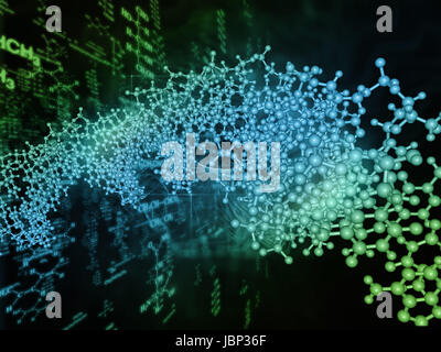 Molekulare Träume Serie. Optisch ansprechende Komposition der konzeptionellen Atome, Moleküle und fraktalen Elemente dienen als Hintergrund in arbeitet an Biologie, Chemie, Technik, Wissenschaft und Bildung Stockfoto