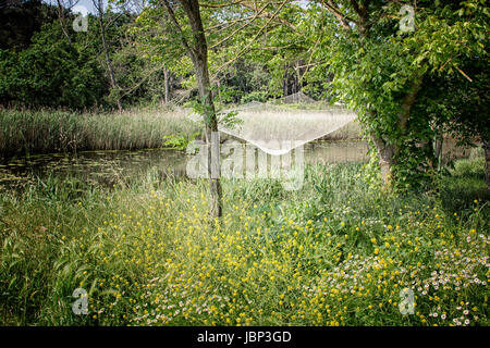 Angeln-Hütte auf der Pialassa della Baiona brackige Lagune in der Nähe von Marina Romea an Te adriatischen Küste in Ravenna (Italien) Stockfoto