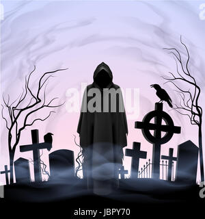 Gesichtslose Engel des Todes unter Gräber auf dem Friedhof. Twilight Stockfoto