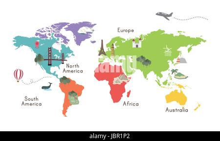 Welt Karte Kontinente Lage grafische Darstellung Stock Vektor
