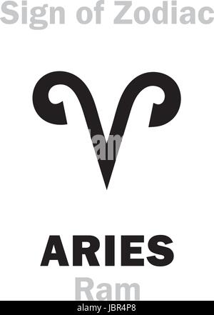 Astrologie-Alphabet: Zeichen der Tierkreiszeichen Widder (Ram). Hieroglyphen Charakter Zeichen (einzelnes Symbol). Stock Vektor