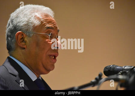 Buenos Aires, Argentinien. 12 Juni 2017. Premierminister von Portugal Antonio Costa während einer Konferenz der argentinischen Rat für internationale Beziehungen oder CARI in Buenos Aires, Argentinien. Stockfoto