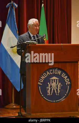 Buenos Aires, Argentinien. 12 Juni 2017. Premierminister von Portugal Antonio Costa während einer Konferenz der argentinischen Rat für internationale Beziehungen oder CARI in Buenos Aires, Argentinien. Stockfoto