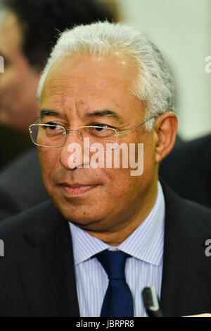 Buenos Aires, Argentinien. 12 Juni 2017. Premierminister von Portugal Antonio Costa nach einer Konferenz auf dem argentinischen Rat für internationale Beziehungen oder CARI in Buenos Aires, Argentinien. Stockfoto