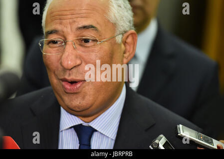 Buenos Aires, Argentinien. 12 Juni 2017. Premierminister von Portugal Antonio Costa nach einer Konferenz auf dem argentinischen Rat für internationale Beziehungen oder CARI in Buenos Aires, Argentinien. Stockfoto