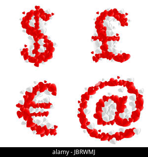 Währung und bei Anzeichen von Papierherzen gemacht Stockfoto