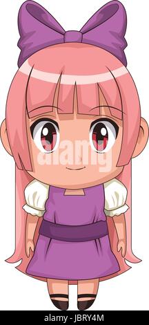 niedlichen Anime Chibi kleine Mädchen-Cartoon-Stil Stock Vektor