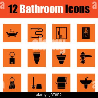 Badezimmer-Icon-Set. Orange Design. Vektor-Illustration. Stock Vektor