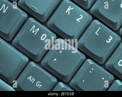 Detail der Tasten auf einer Computertastatur - cool Cyanotypie Stockfoto