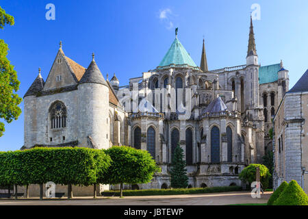 Frankreich, Eure-et-Loir (28), Chartres, la Cathédrale Notre-Dame de Chartres, Classé au Patrimoine Mondial de seine, le Stirnseite / / Frankreich, Eure et Loi Stockfoto