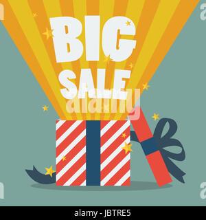 Big Verkauf mit einem Weihnachts-Geschenk-Box. Vektor-illustration Stock Vektor