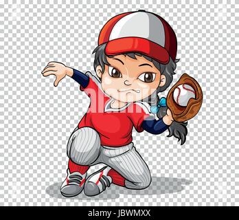 Mädchen-Baseball-Spieler auf transparenten Hintergrund illustration Stock Vektor