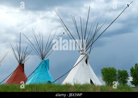 Indianer Tipi am Little Bighorn Battlefield Handelsposten, Crow Agency, Montana, USA. Stockfoto