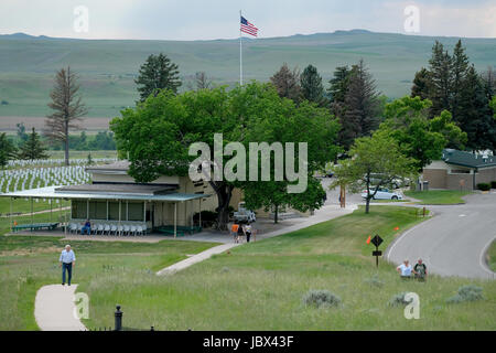 Ein Blick vom Last Stand Hill von Little Bighorn-Schlachtfeld-Besucherzentrum, Crow Agency, Montana, USA Stockfoto