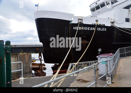 Eine Broken Bow Tür auf die Caledonian MacBrayne Islay Fähre die Hebriden-Inseln um Kennacraig, 06.02.17, Schottisches Hochland, Schottland, Vereinigtes Königreich. Stockfoto