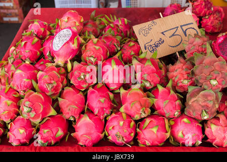 Dragon Obst auf dem Markt stall in Chiang Mai, Thailand. Stockfoto