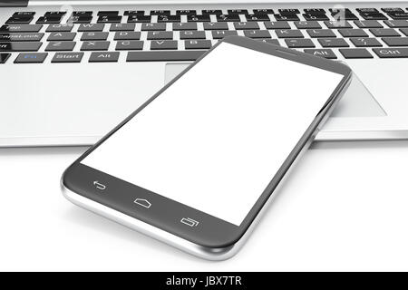 Computer, Laptop oder Tablet, Smartphone, Display isoliert auf weißem Hintergrund, Arbeitsbereich Mock up für Ihre Design-Darstellung. 3D Rendering Stockfoto