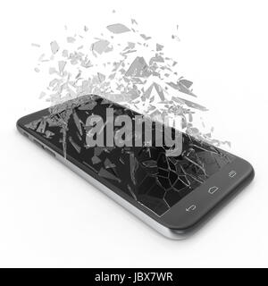 Telefon mit gebrochenen Bildschirm isoliert auf weißem Hintergrund für Ihre Design-Projekt. 3D Rendering Stockfoto