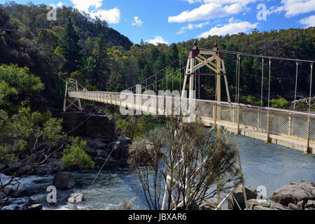 Alexandra Hängebrücke (Baujahr 1904) oberhalb des ersten Beckens auf der South Esk River in der Cataract Gorge in Launceston, Tasmanien, Australien Stockfoto