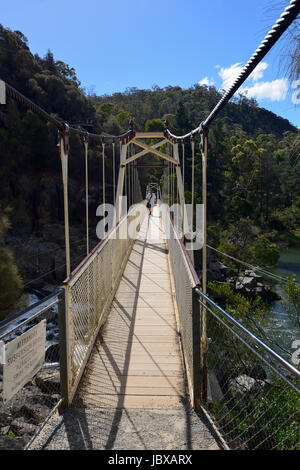 Alexandra Hängebrücke (Baujahr 1904) oberhalb des ersten Beckens auf der South Esk River in der Cataract Gorge in Launceston, Tasmanien, Australien Stockfoto