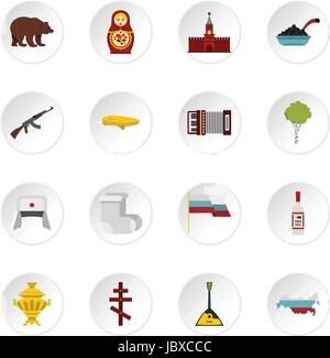 Russland-Symbole festlegen, flache Stil Stock Vektor