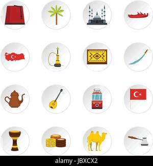 Türkei Reisen Symbole im flachen Stil festlegen Stock Vektor