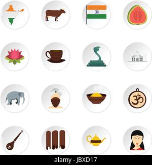 Indien Reisen Symbole im flachen Stil festlegen Stock Vektor