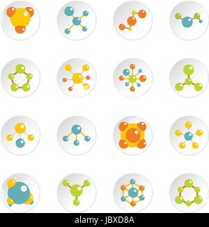 Molekül-Symbole im flachen Stil festlegen Stock Vektor
